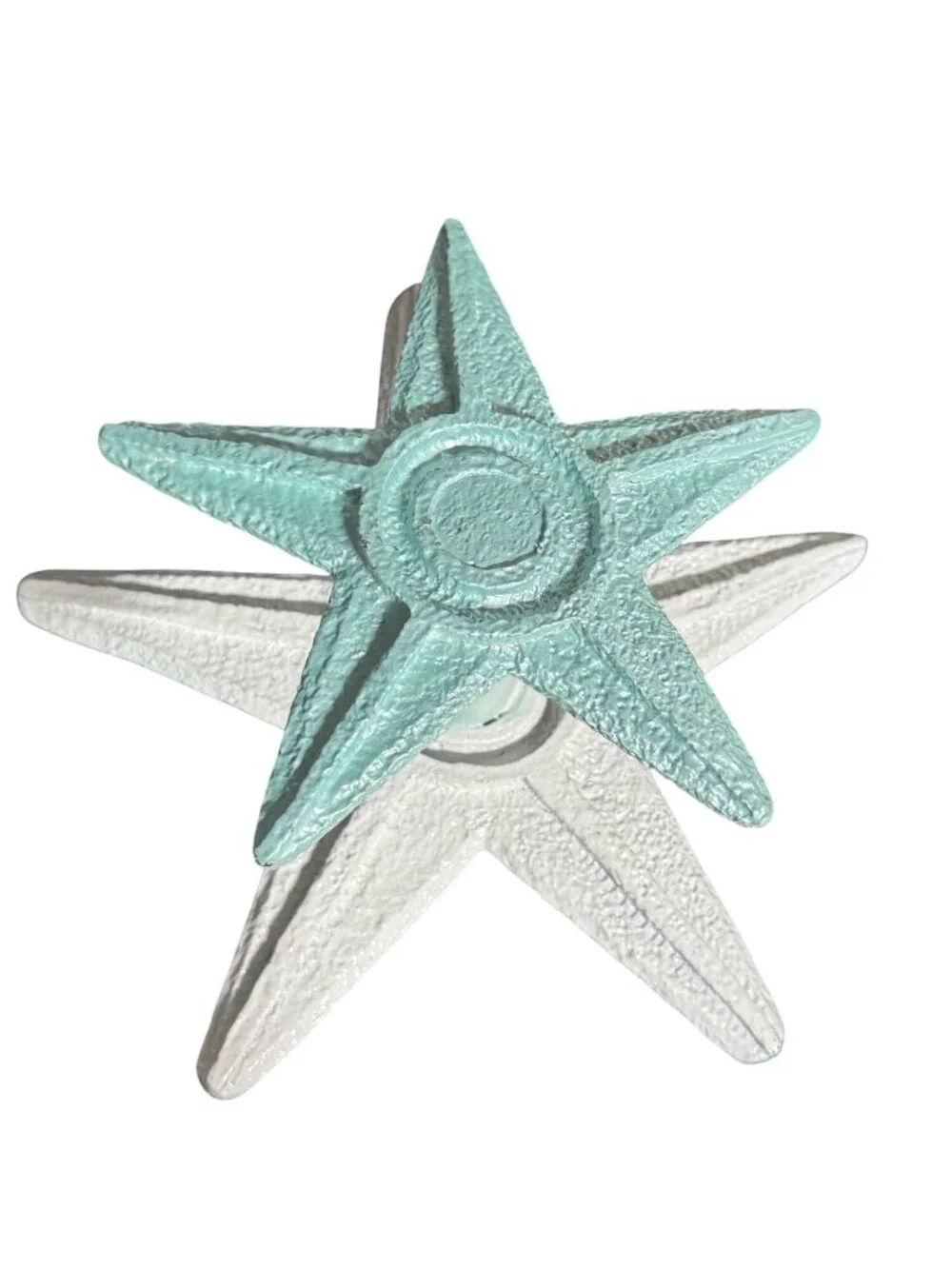 Starfish Wall Hook Coastal Décor Cast Iron Painted White & Aqua Nautical-Themed